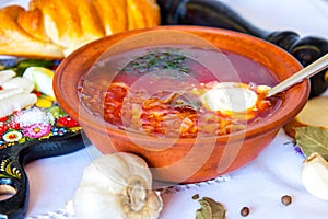 Traditional Ukrainian beef soup borscht