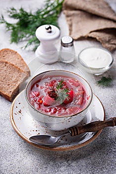 Traditional Ukrainian beetroot soup borsch