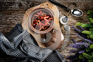 Traditional Ukrainian borscht with cream