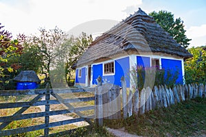 Traditional ukrainian cottage with thatched roof