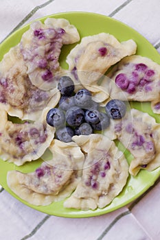 Traditional ukrainian dish varenyky with blueberries