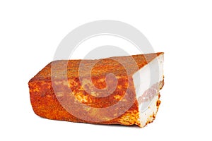 Traditional Ukrainian food - salo with paprika. isolated on a white