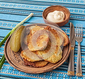 Traditional Ukrainian homemade potato pancakes (draniks)