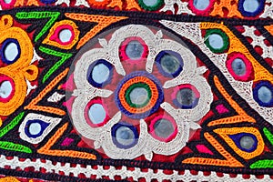 traditional Ukrainian mirror work embroidery close up view,beautiful handmade Ukraine art work embroidery,close up view of