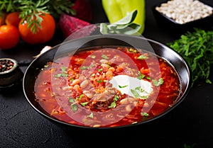 Traditional Ukrainian Russian borscht with white beans