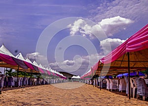 Unique traditional wedding tent with blue sky photo