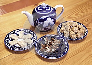 Traditional Uzbek served tea and sweets