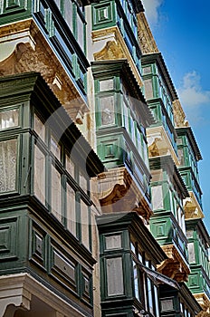 Traditional Valletta green balconies