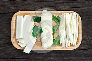 Traditional various cheeses, string, knitted, cecil, cottage and feta cheese