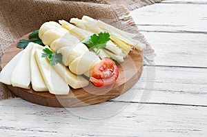 Traditional various cheeses, string, knitted, cecil, cottage and feta cheese