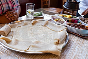 Traditional vegetarian injera meal