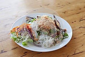 Traditional Vermicelli Salad in white plate.