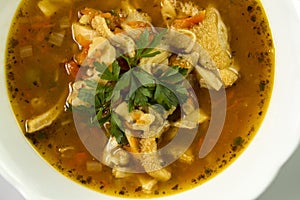 Traditional and very popular in east and south Europe soup from beef tripe