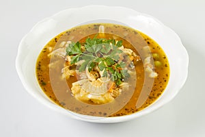 Traditional and very popular in east and south Europe soup from beef tripe