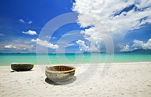 Traditional Vietnamese boats on the beach