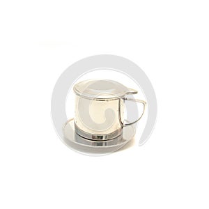 Traditional Vietnamese coffee filter (phin ca phe) screw down type made from stainless steel isolated on white