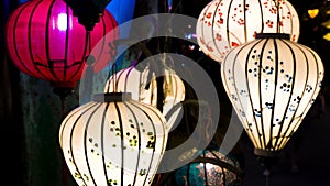 Traditional Vietnamese colorful lanterns at night on the streets of Hoi An, Vietnam