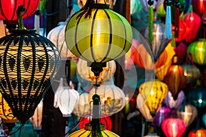 Traditional Vietnamese Colorful Lanterns at Night on the Streets of Hoi An, Vietnam