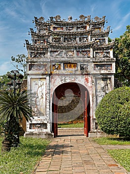 The traditional Vietnamese gate inside the Imperial city, Hue, Vietnam.