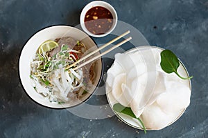 A traditional Vietnamese noodle and beef soup
