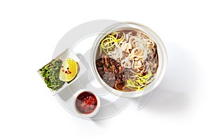 Traditional Vietnamese Soup Pho Bo with Beef Meat Isolated