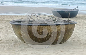 Traditional Vietnamese Woven basket fishing boat