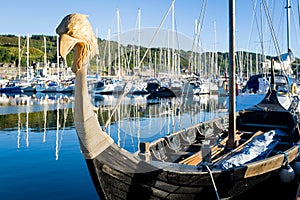 Traditional viking`s boat at Tarbert marina