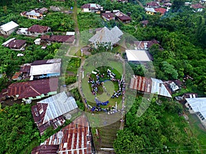 Aerial photo of a traditional village in Ruteng, Flores, East Nusa Tenggara, Indonesia photo