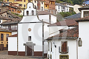 Traditional village in Asturias with antique church. Cangas Narc