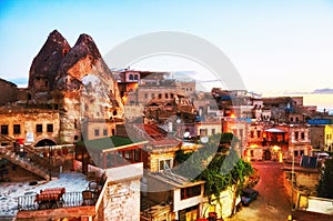 Traditional village in Capadocia Turkey at sunset