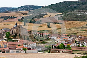 traditional village on the Castilian plateau in Spain with Romanesque Catholic church