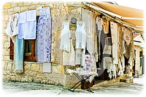 Traditional village Omodos with lace workshops.Cyprus island photo