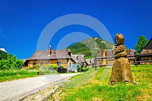 Traditional village in Slovakia, carved sculpture