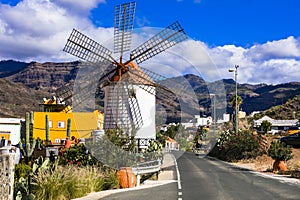 Traditional village and windmills of Canary island. Mogan, Gran Canaria