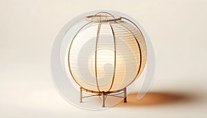 Traditional washi paper lantern with modern styling and rounded form placed on clean pale background photo