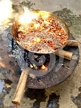 Traditional way of cooking Tebese in Ethiopia