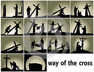 Abstract religious background with Way of the Cross stations photo