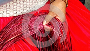 Traditional weaving of ecuadorian Panama Hat or Paja  Toquilla Straw Hats photo