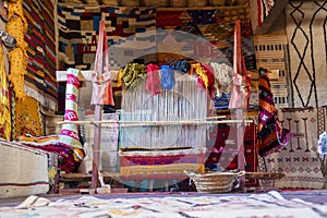 Traditional weaving machine used to produce famous Berber carpets, Morocco