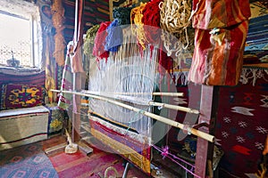 Traditional weaving machine used to produce famous Berber carpets, Morocco