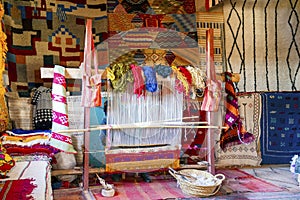 Traditional weaving machine used to produce famous Berber carpets, Morocco