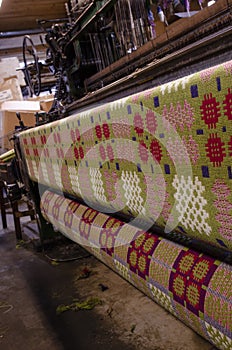 Traditional Welsh wool weaving loom, Welsh blanket making.