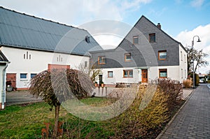 Traditional white house in the countryside of Bavaria, Germany