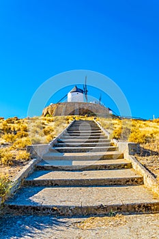 Traditional white windmills at Consuegra in Spain