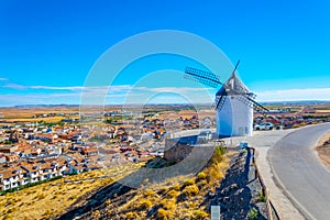 Traditional white windmills at Consuegra in Spain