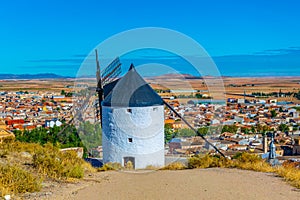 Traditional white windmills at Consuegra in Spain