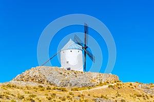 Traditional white windmills at Consuegra in Spain