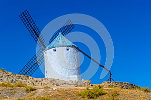 Traditional white windmills at Consuegra in Spain