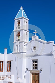 A traditional whitewashed church in Volax, Tinos, Greece