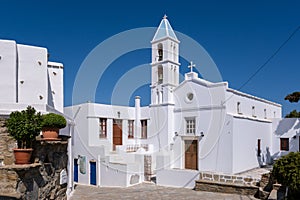 A traditional whitewashed church in Volax, Tinos, Greece